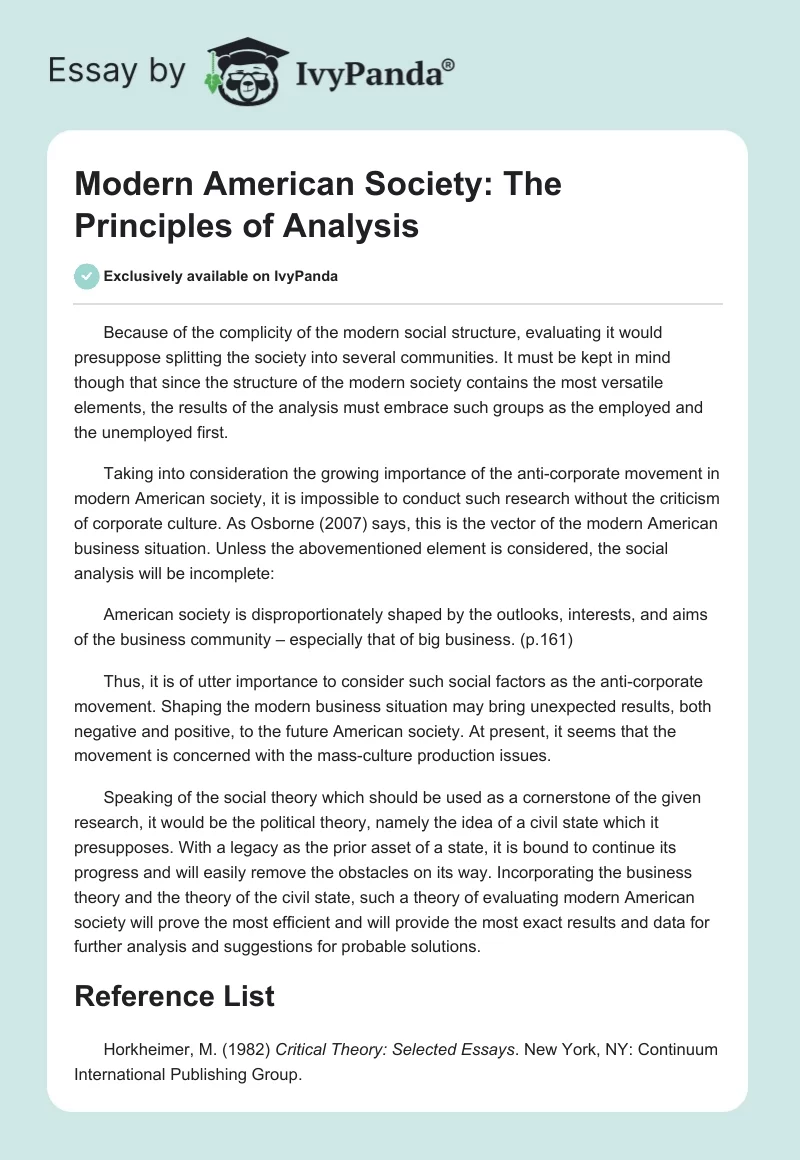 Modern American Society: The Principles of Analysis. Page 1