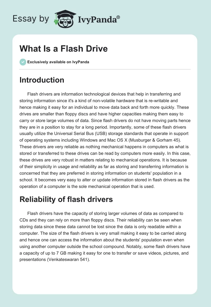 What Is a Flash Drive. Page 1