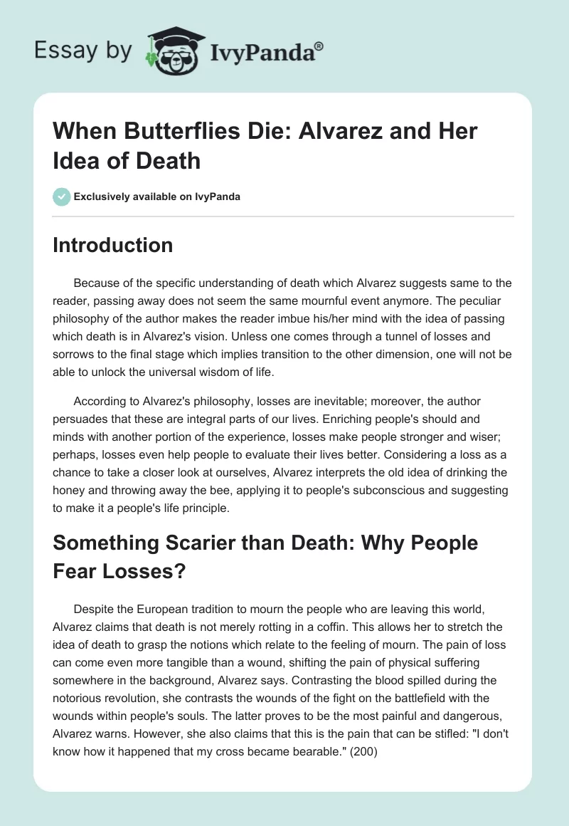 When Butterflies Die: Alvarez and Her Idea of Death. Page 1