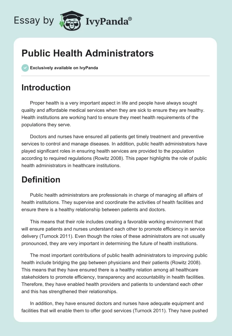 Public Health Administrators. Page 1