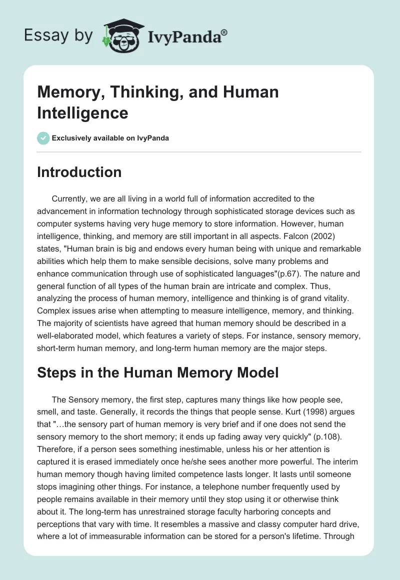 Memory, Thinking, and Human Intelligence. Page 1