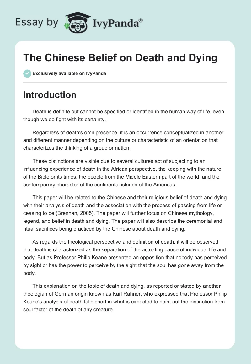 The Chinese Belief on Death and Dying. Page 1