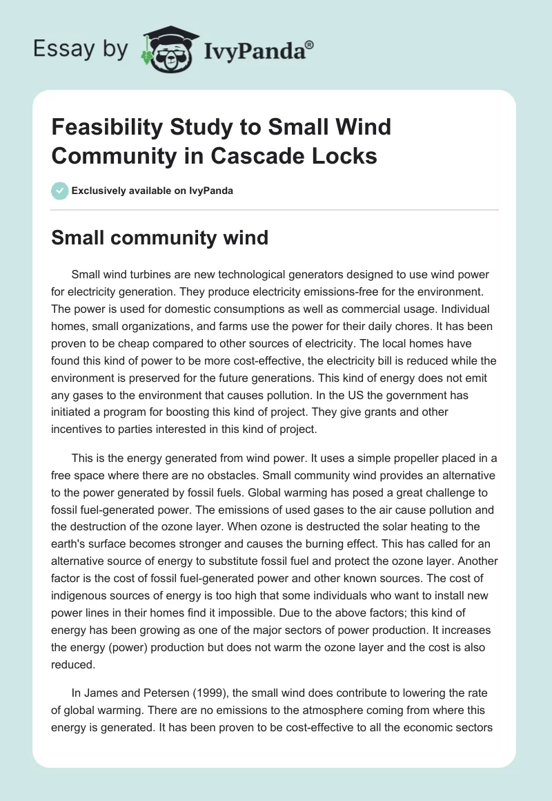 Feasibility Study to Small Wind Community in Cascade Locks. Page 1
