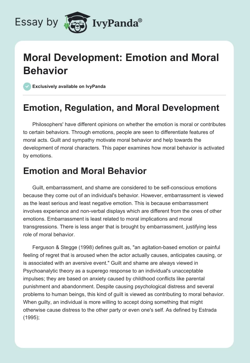 Moral Development: Emotion and Moral Behavior. Page 1