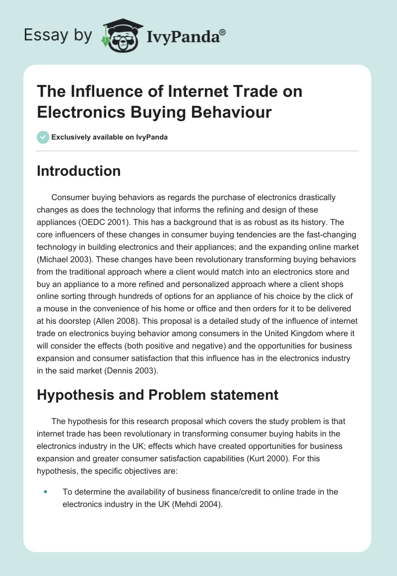 The Influence of Internet Trade on Electronics Buying Behaviour. Page 1
