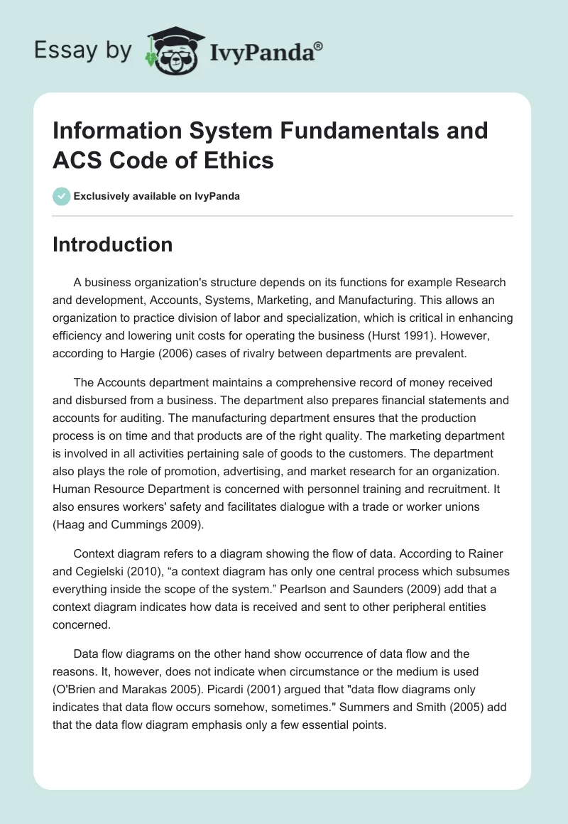 Information System Fundamentals and ACS Code of Ethics. Page 1