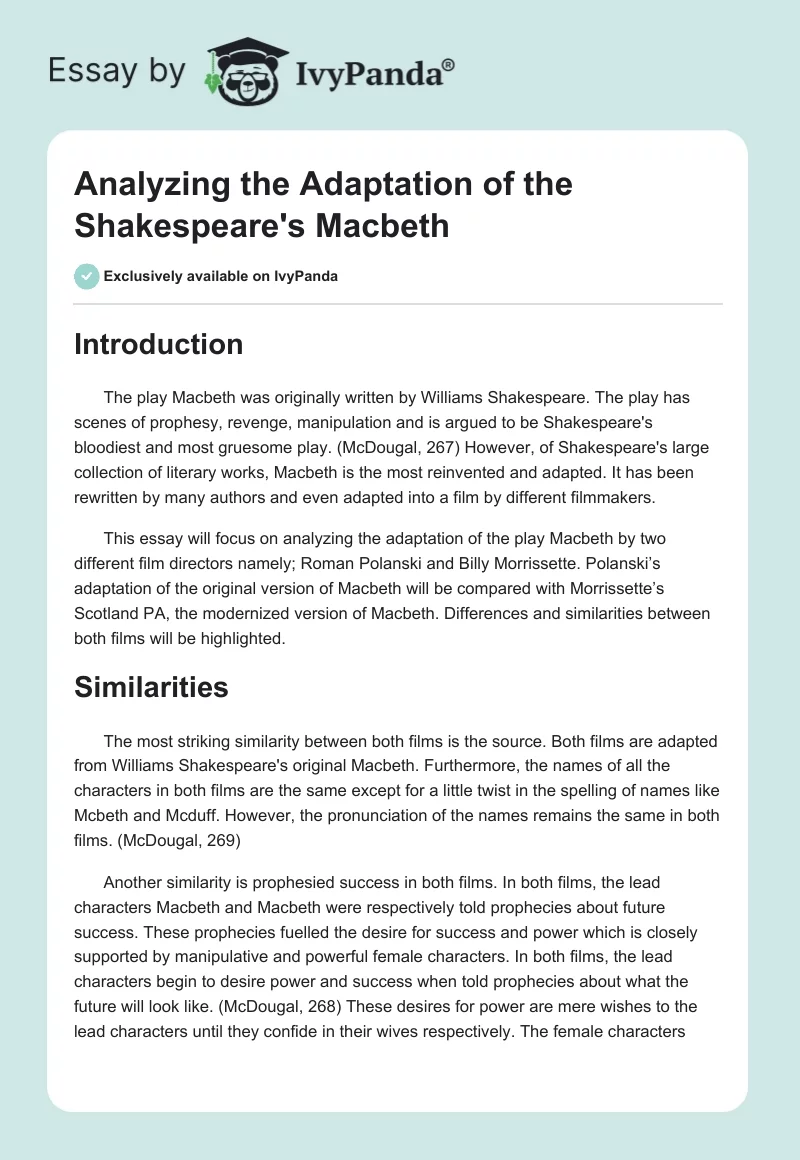 Analyzing the Adaptation of the Shakespeare's "Macbeth". Page 1