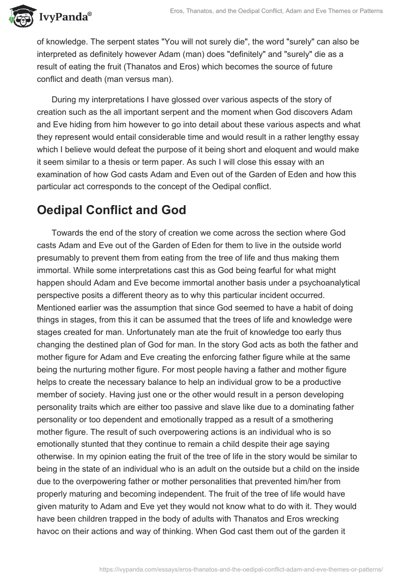 Eros, Thanatos, and the Oedipal Conflict, Adam and Eve Themes or Patterns. Page 5