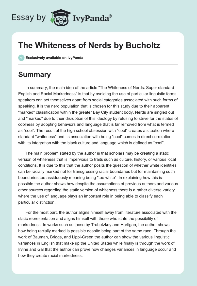 "The Whiteness of Nerds" by Bucholtz. Page 1
