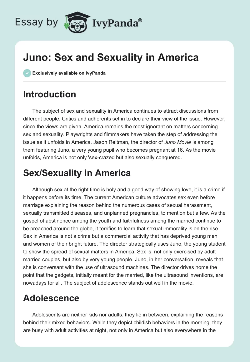 Juno: Sex and Sexuality in America. Page 1