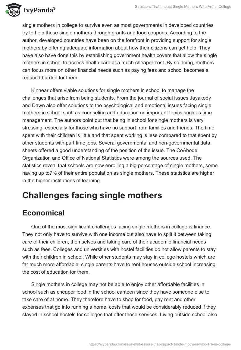 Stressors That Impact Single Mothers Who Are in College. Page 4