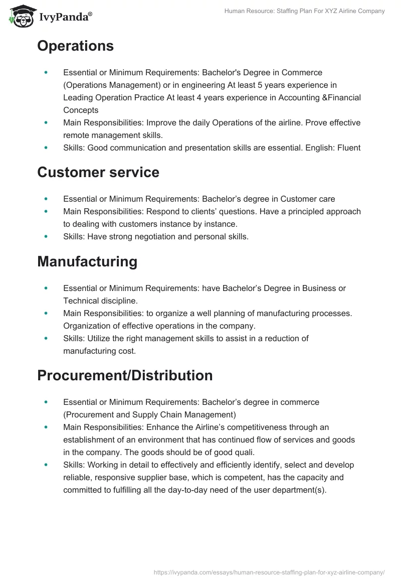 Human Resource: Staffing Plan For XYZ Airline Company. Page 3