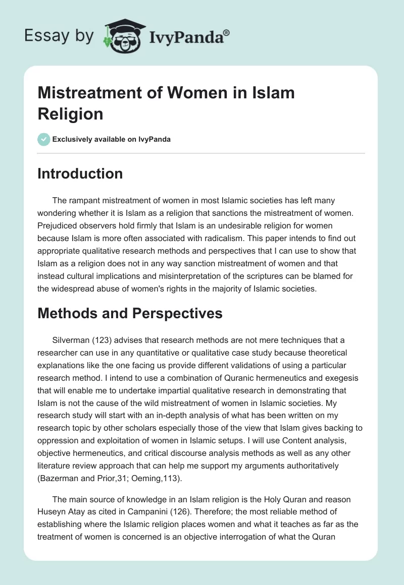 Mistreatment of Women in Islam Religion. Page 1