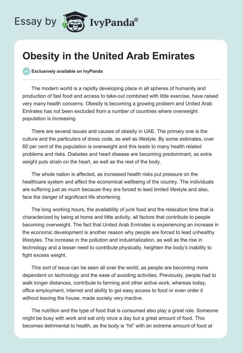 Obesity in the United Arab Emirates. Page 1