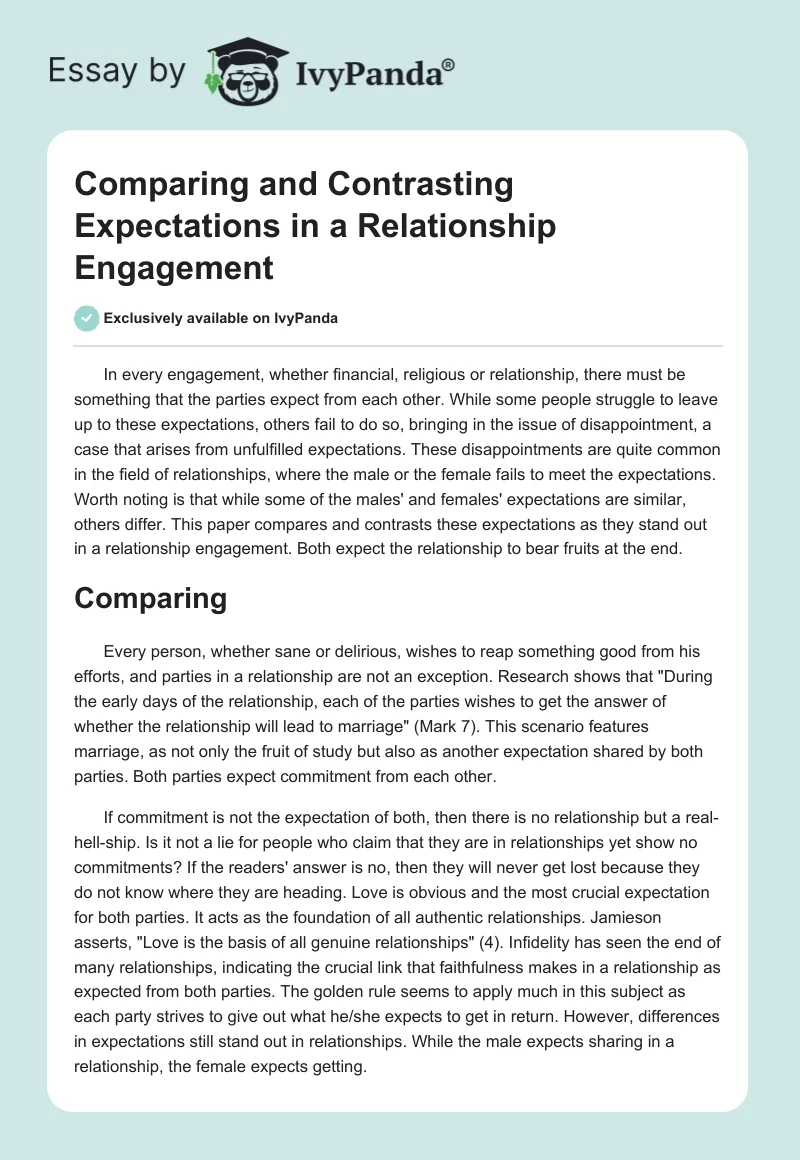 Comparing and Contrasting Expectations in a Relationship Engagement. Page 1