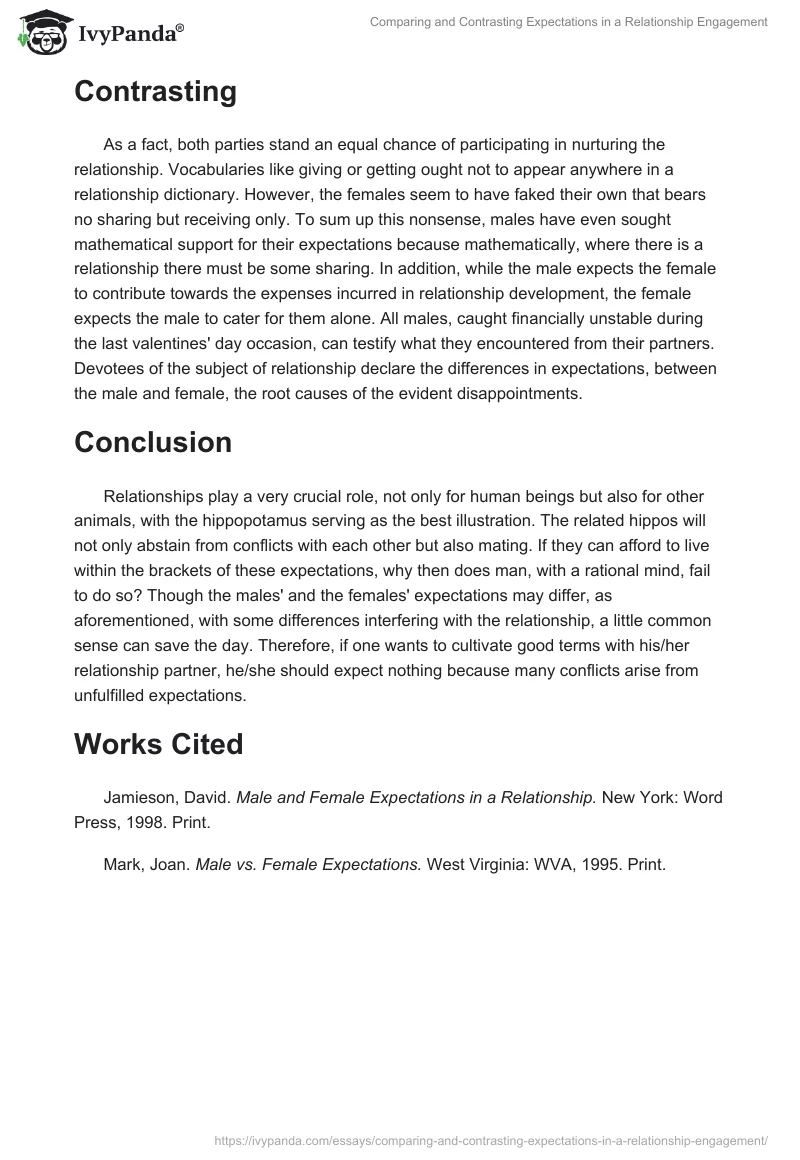 Comparing and Contrasting Expectations in a Relationship Engagement. Page 2
