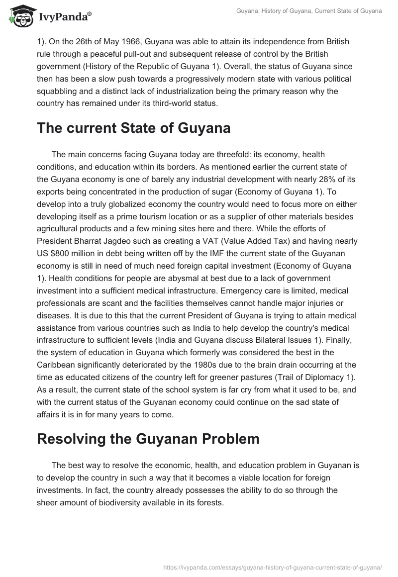 Guyana: History of Guyana, Current State of Guyana. Page 2