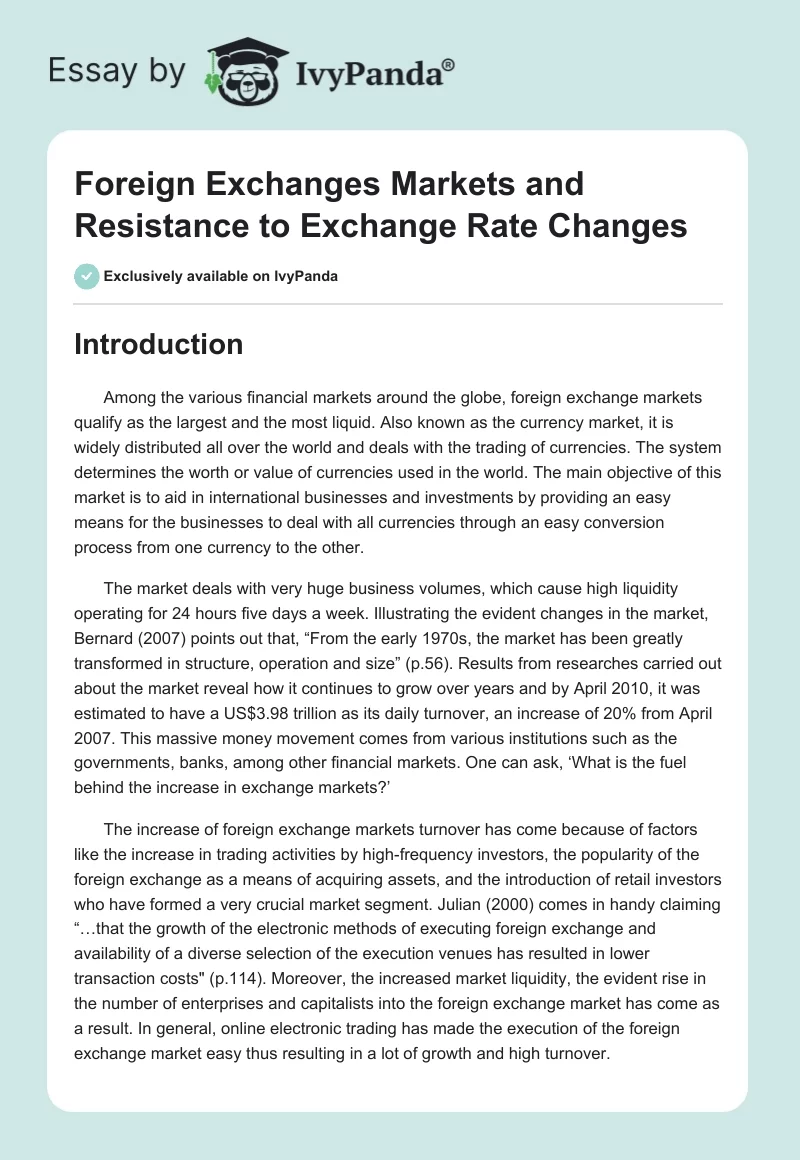 Foreign Exchanges Markets and Resistance to Exchange Rate Changes. Page 1