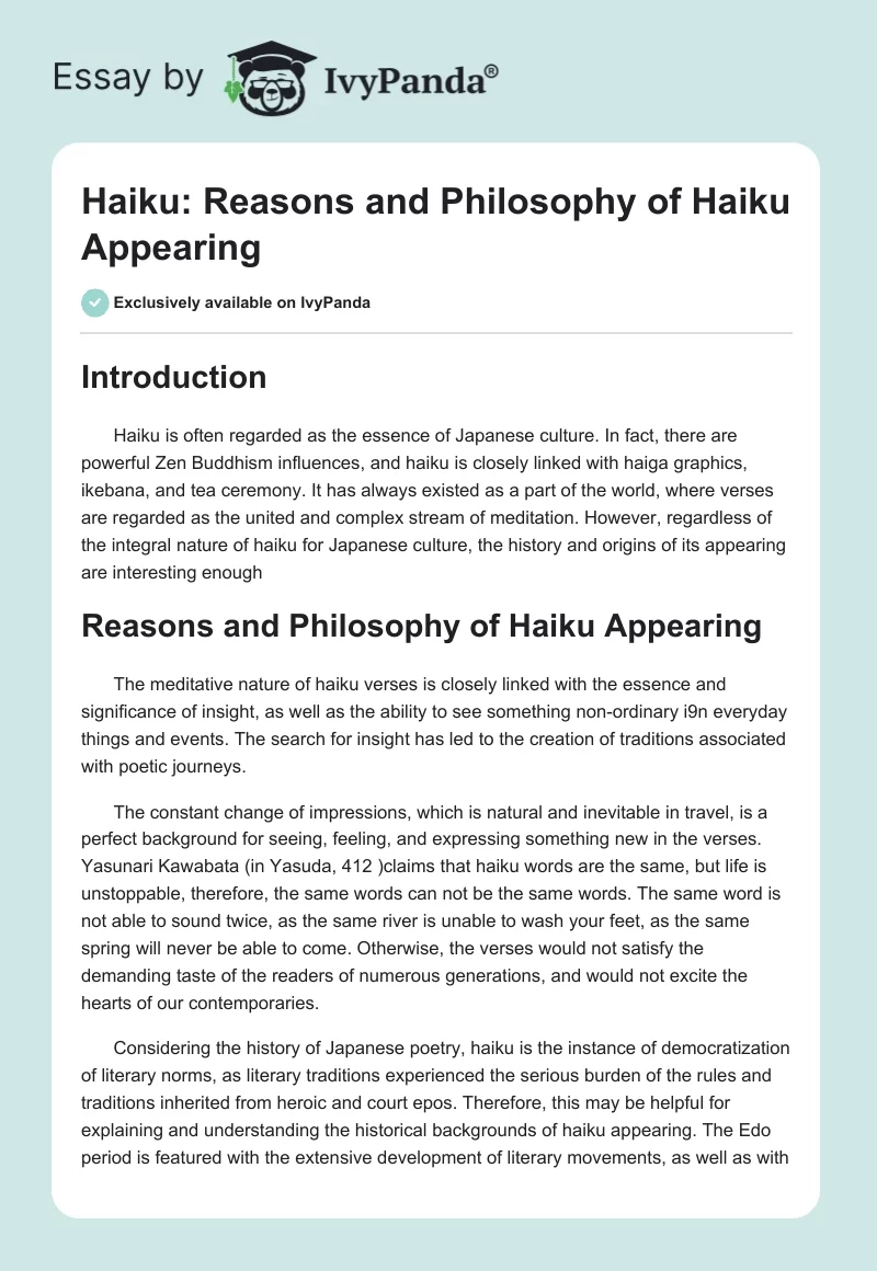 Haiku: Reasons and Philosophy of Haiku Appearing. Page 1