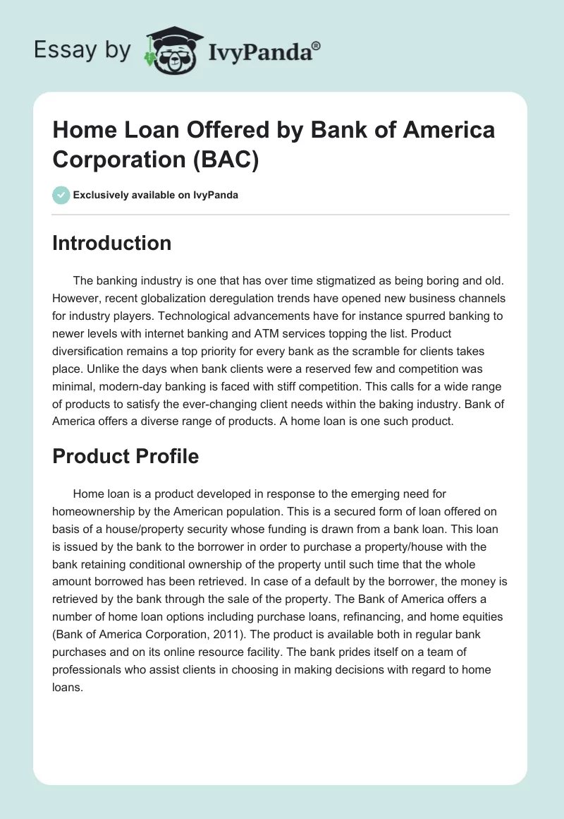 Home Loan Offered by Bank of America Corporation (BAC). Page 1