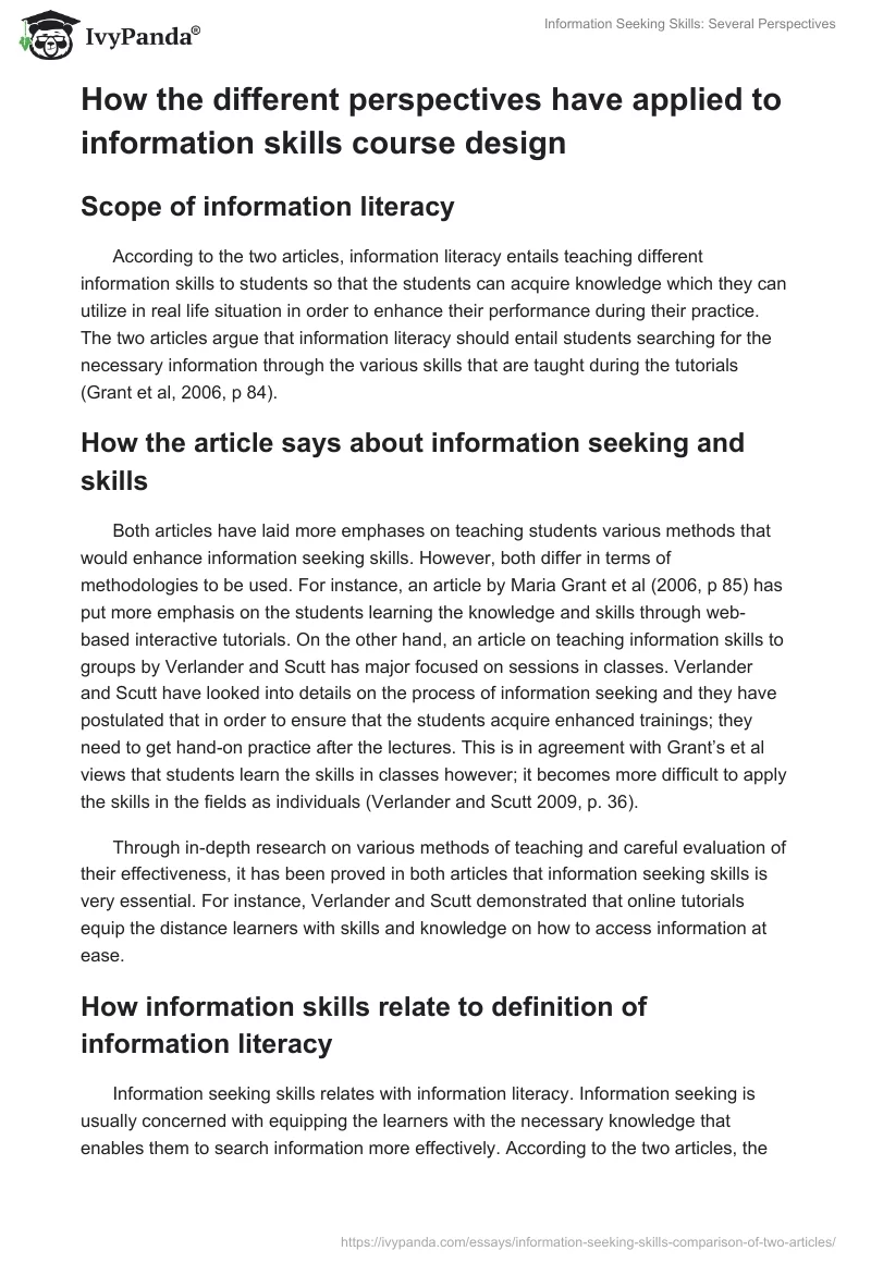 Information Seeking Skills: Several Perspectives. Page 3