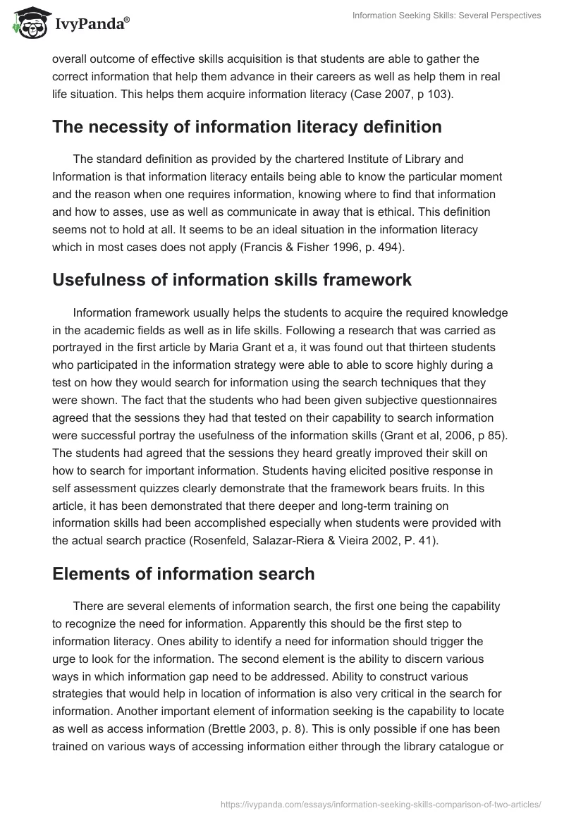 Information Seeking Skills: Several Perspectives. Page 4