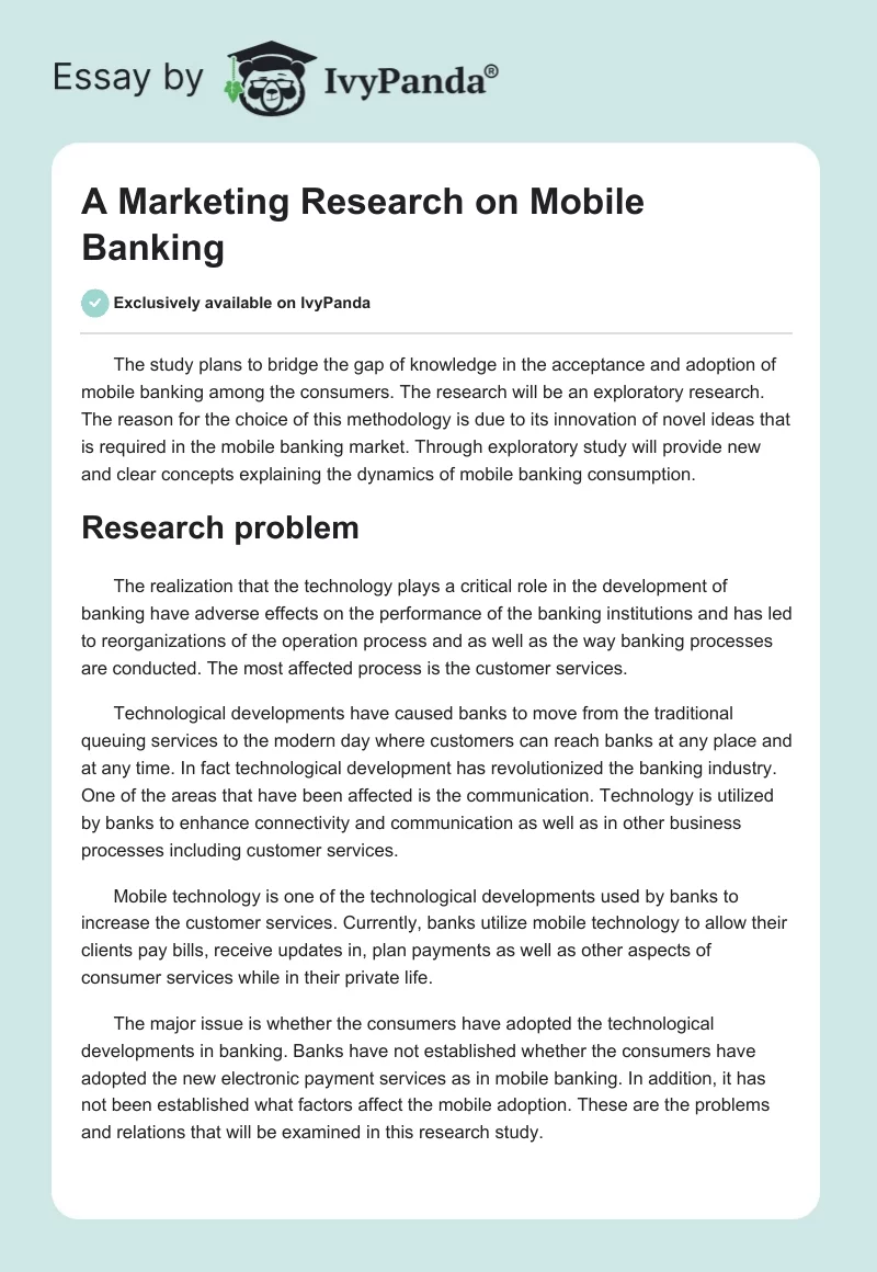 A Marketing Research on Mobile Banking. Page 1