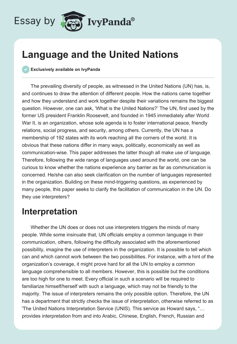 Language and the United Nations. Page 1