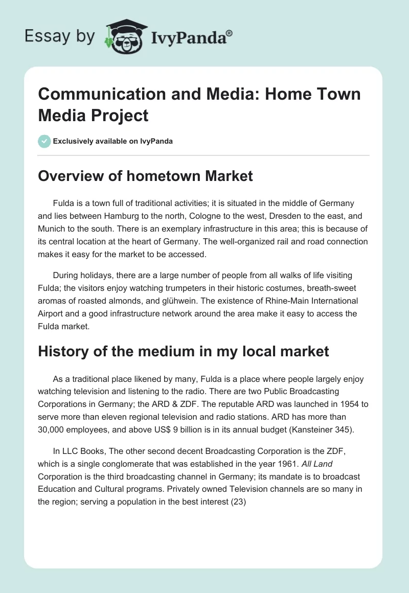Communication and Media: Home Town Media Project. Page 1
