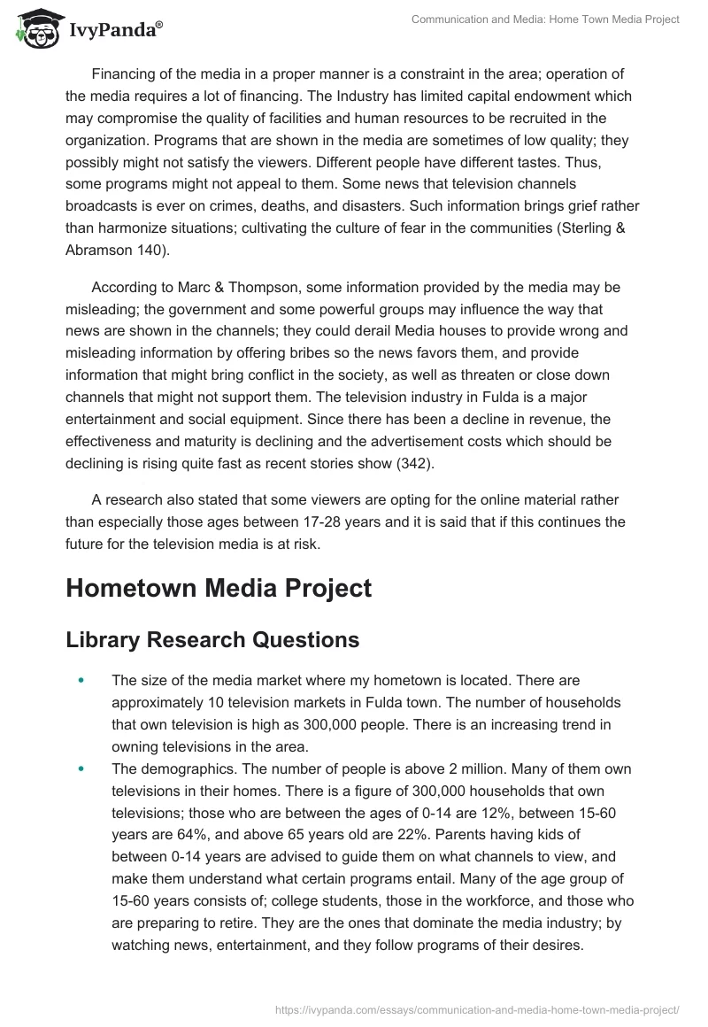 Communication and Media: Home Town Media Project. Page 5