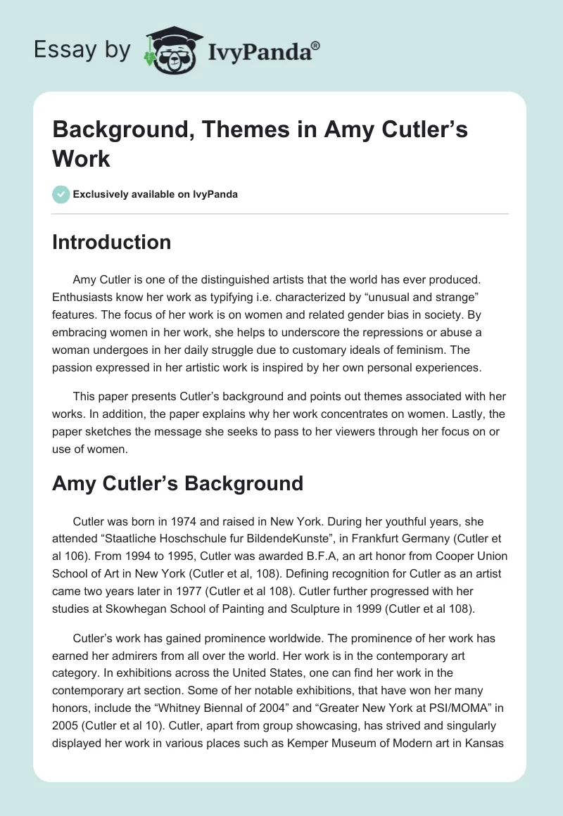 Background, Themes in Amy Cutler’s Work. Page 1