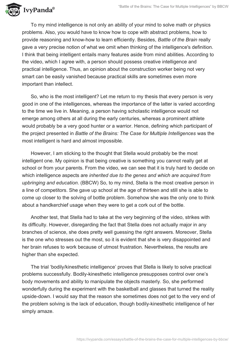 “Battle of the Brains: The Case for Multiple Intelligences” by BBCW. Page 2