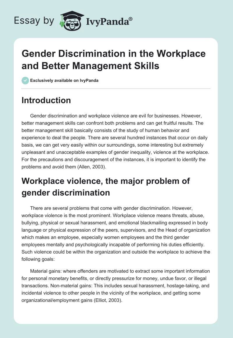 Gender Discrimination in the Workplace and Better Management Skills. Page 1