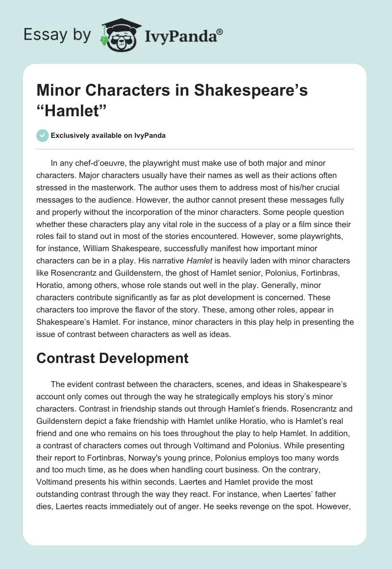 Minor Characters in Shakespeare’s “Hamlet”. Page 1