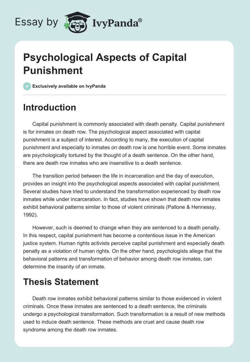 Psychological Aspects of Capital Punishment. Page 1