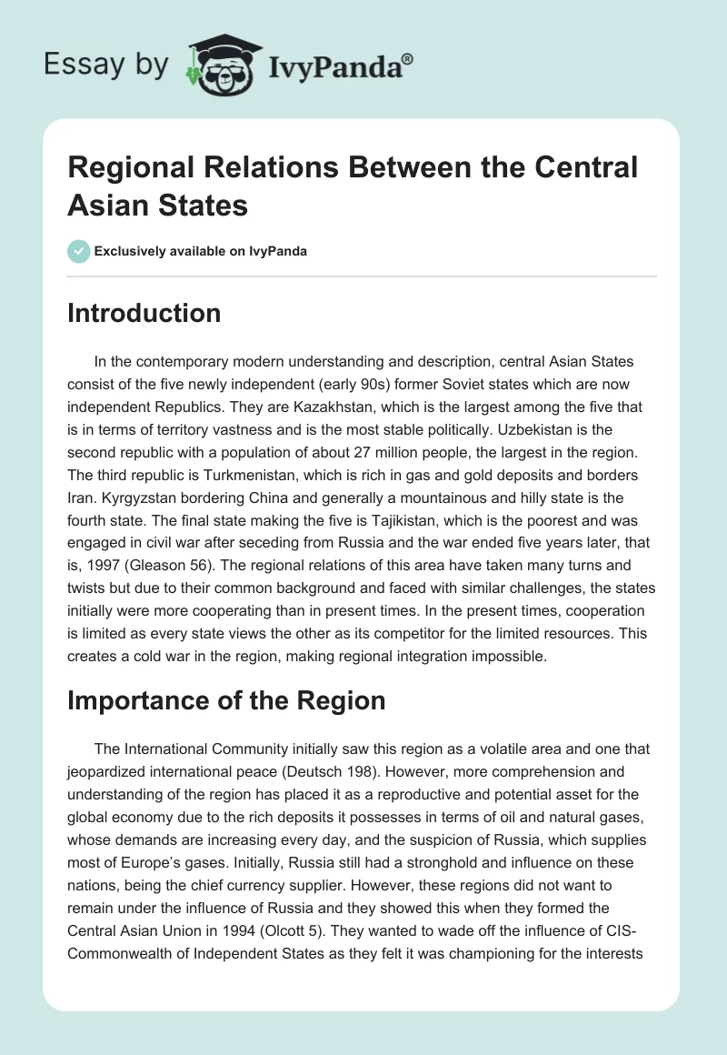 Regional Relations Between the Central Asian States. Page 1