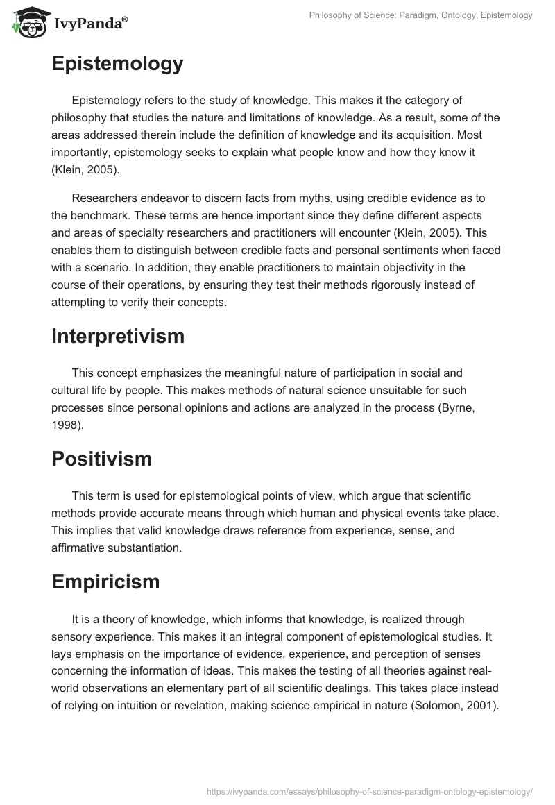 Philosophy of Science: Paradigm, Ontology, Epistemology. Page 2