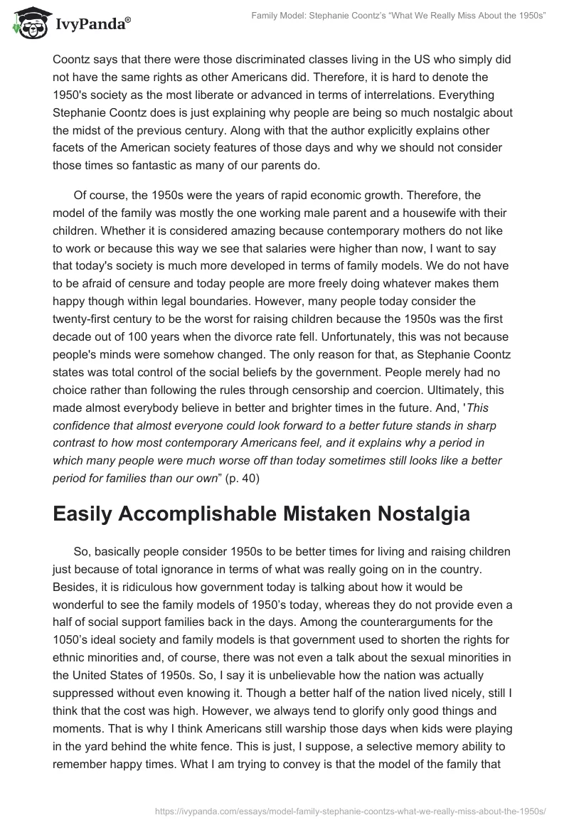 Family Model: Stephanie Coontz’s “What We Really Miss About the 1950s”. Page 2