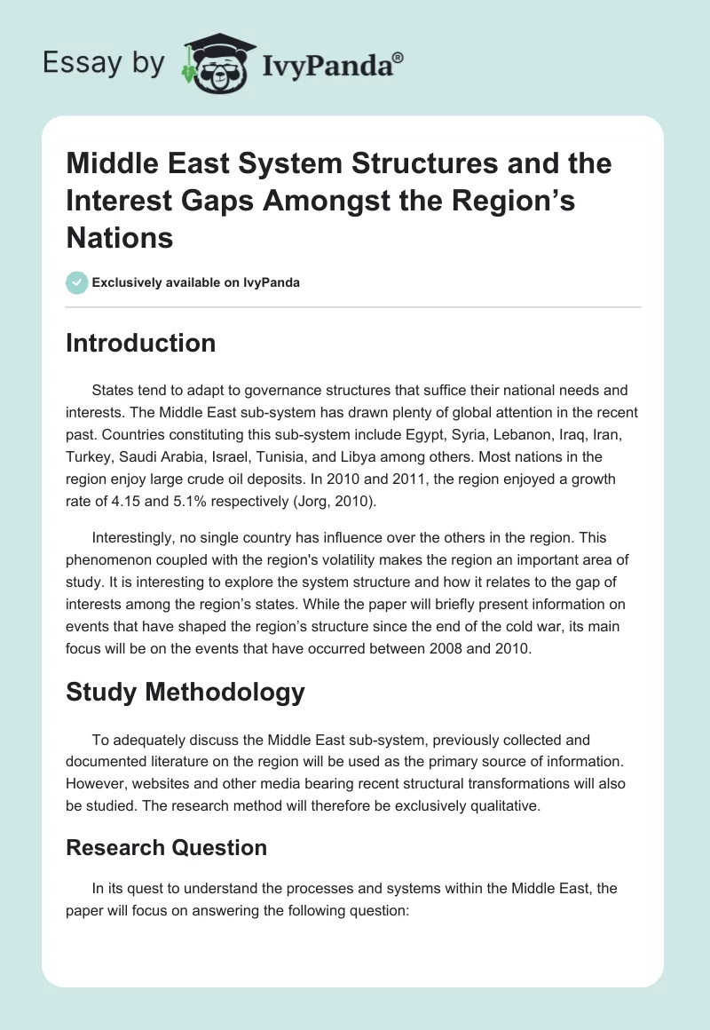 Middle East System Structures and the Interest Gaps Amongst the Region’s Nations. Page 1