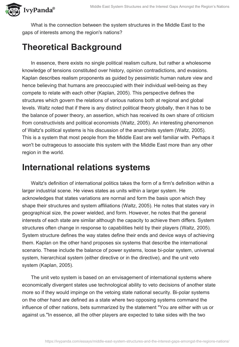Middle East System Structures and the Interest Gaps Amongst the Region’s Nations. Page 2