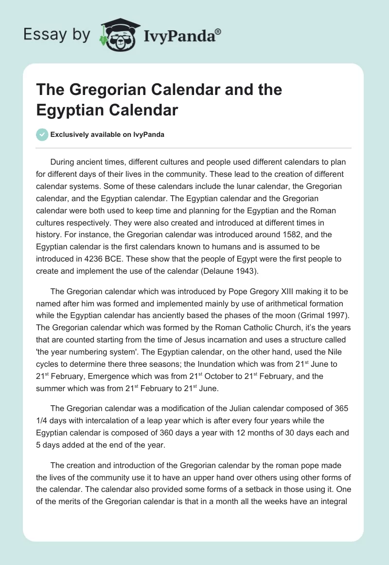 The Gregorian Calendar and the Egyptian Calendar. Page 1