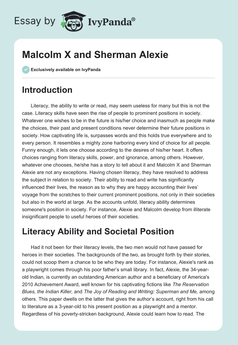 Malcolm X and Sherman Alexie. Page 1