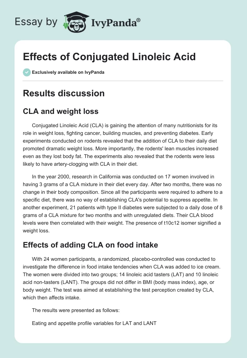 Effects of Conjugated Linoleic Acid. Page 1