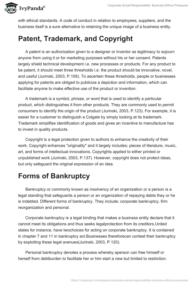 Corporate Social Responsibility: Business Ethics Pressures. Page 2