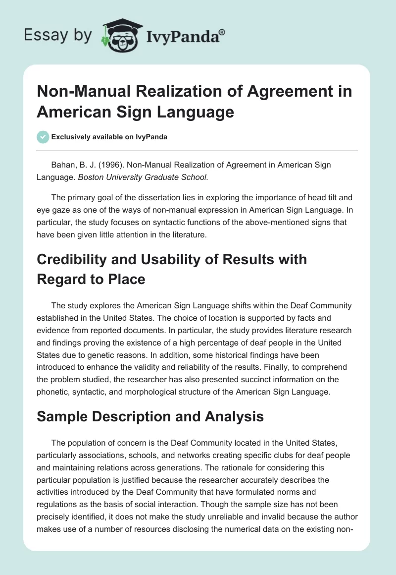 Non-Manual Realization of Agreement in American Sign Language. Page 1