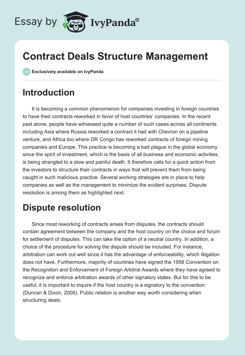 Contract Deals Structure Management. Page 1