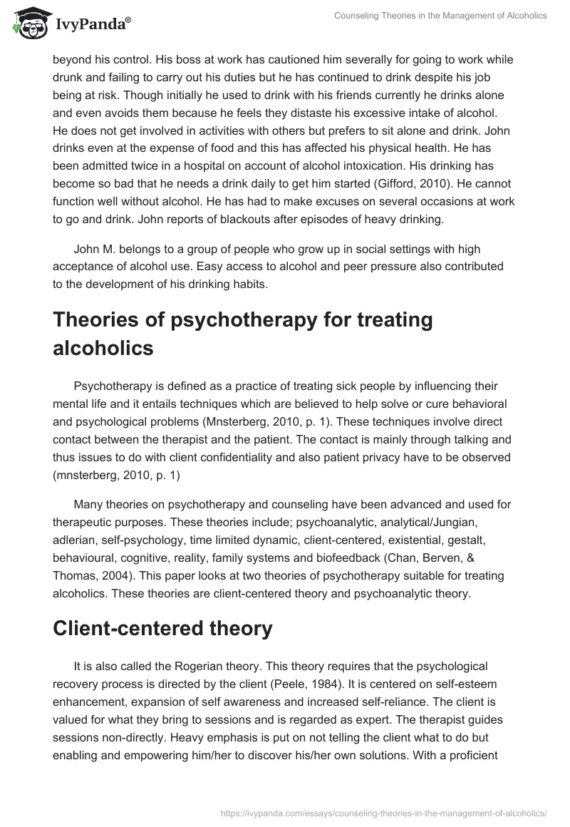 Counseling Theories in the Management of Alcoholics. Page 2