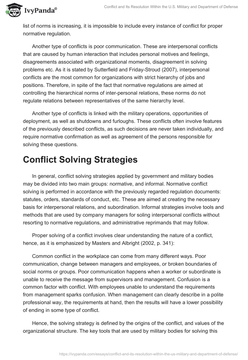 Conflict and Its Resolution Within the U.S. Military and Department of Defense. Page 2
