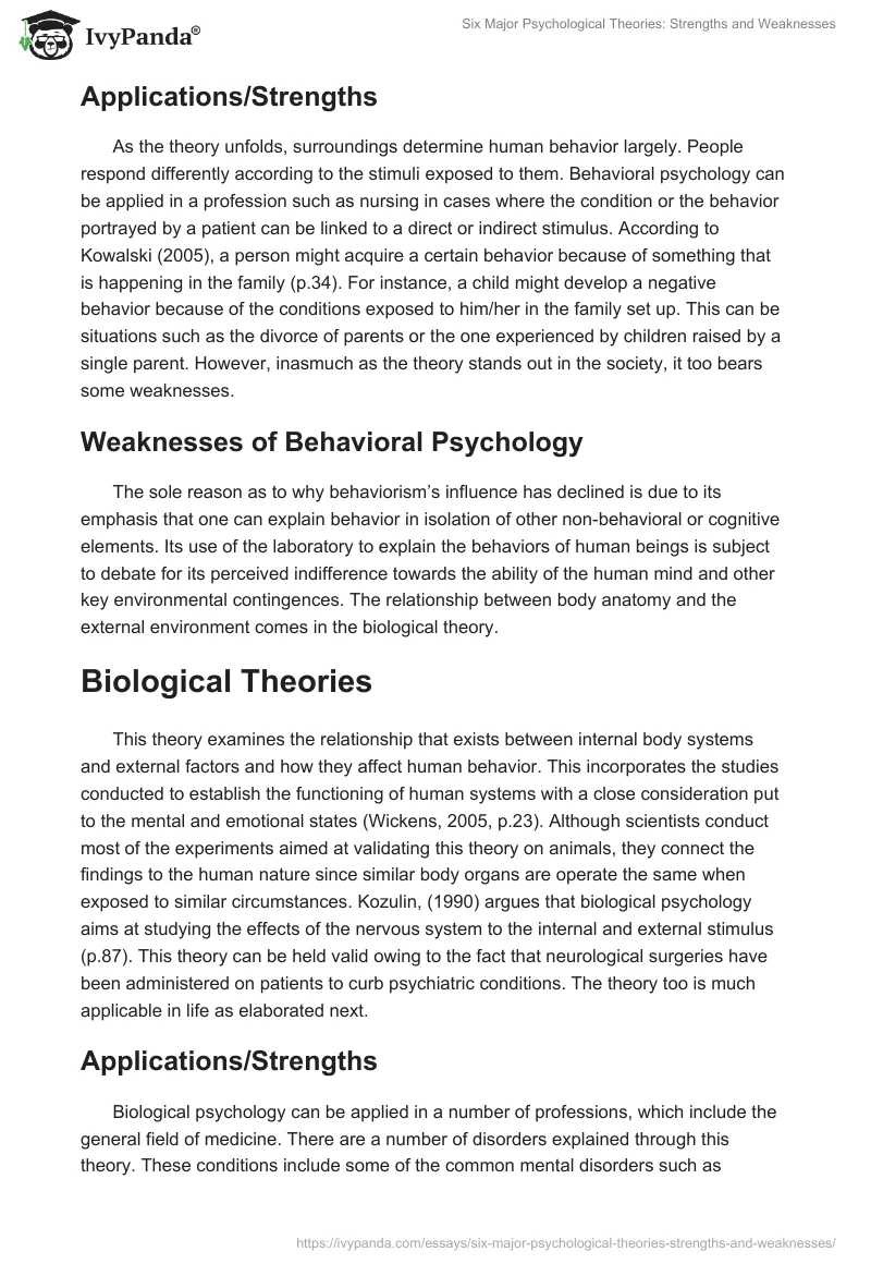Six Major Psychological Theories: Strengths and Weaknesses. Page 2