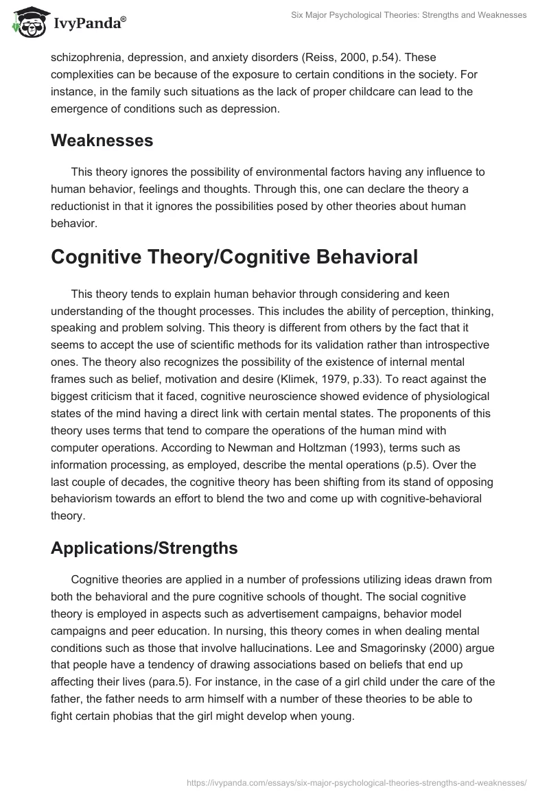 Six Major Psychological Theories: Strengths and Weaknesses. Page 3